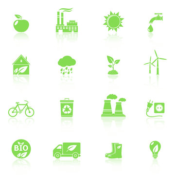 Ecology icons with reflection