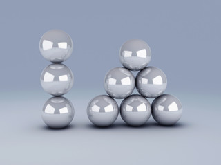white spheres in equilibrium. balance concept