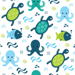octopus turtle fish pattern vector illustration - 67552913