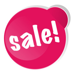 sale! button sticker 3d vector isolated pink