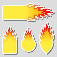Fire, flame tag label set