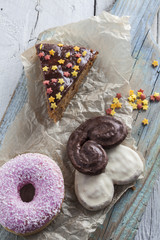 Coffee cup and chocolate cake