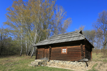 ukrainian wooden house in open-air museum Pirogovo. Kiev, Ukrain