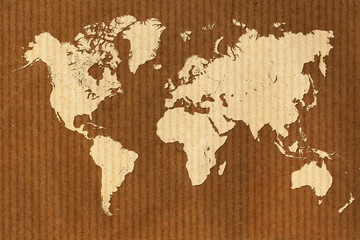 Fototapeta na wymiar cardboard world map