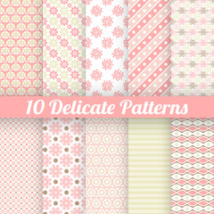 10 Delicate lovely vector seamless patterns (tiling)