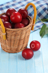 Fresh plums in a wicker basket