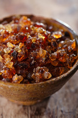 Gum arabic, also known as acacia gum - in bowl