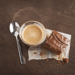Coffee cup and chocolate cake