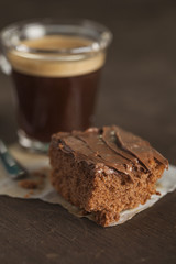 Coffee cup and chocolate cake