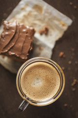 Coffee cup and chocolate cake
