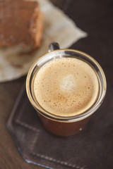 Coffee cup and chocolate cake