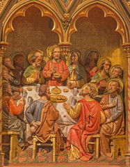 Fototapeta na wymiar Bruges - Last supper of Christ. Carving in Giliskerk