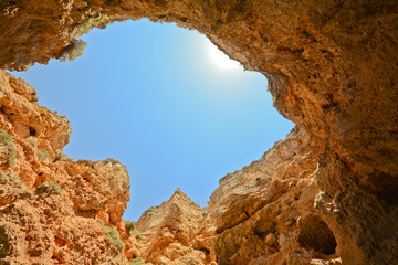 Grotto at coastline to Ponta da Piedade, Lagos Algarve Portugal