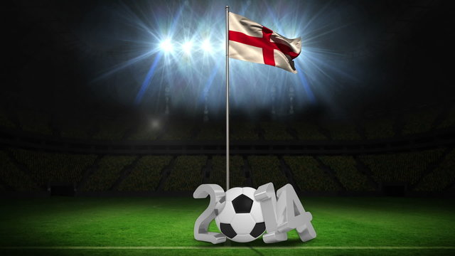 England national flag waving on flagpole with 2014 message