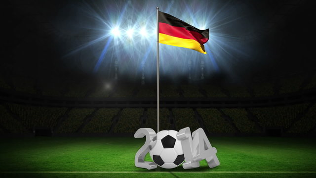 Germany national flag waving on flagpole with 2014 message