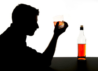 alcoholic man with whiskey glass alcohol addiction silhouette