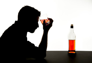 alcoholic man with whiskey glass alcohol addiction silhouette