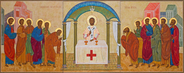 Mechelen - orthodox icon of Communion the Apsotle - obrazy, fototapety, plakaty