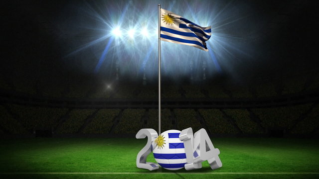 Uruguay national flag waving on flagpole with message