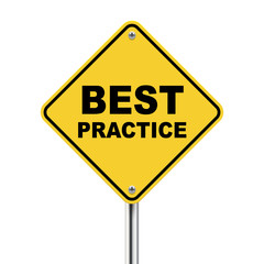 3d illustration of yellow roadsign of best practice