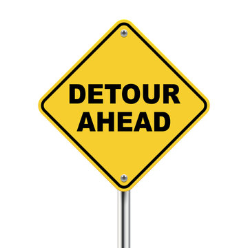 3d illustration of yellow roadsign of detour ahead