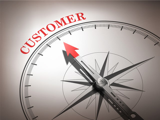 abstract compass with needle pointing the word customer