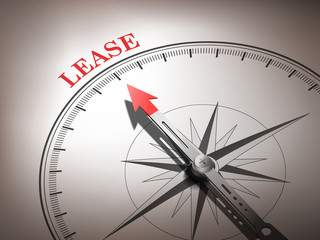abstract compass with needle pointing the word lease - obrazy, fototapety, plakaty