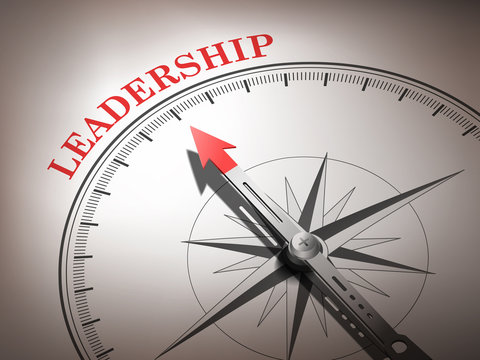 abstract compass needle pointing the word leadership