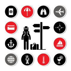 backpack traveler vector icon set