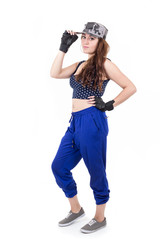 beautiful sporty young girl wearing cap isolated over white