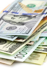 Various currencies close-up