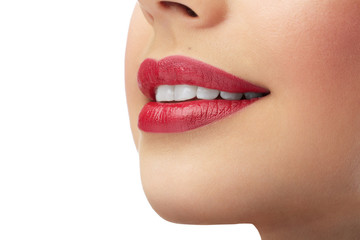 Fototapeta premium red lipstick on beautiful lips