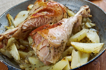 Turkey leg with baked  potatoes