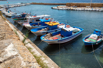 Obraz premium fishing boat in Gallipoli's harbor, Salento, Italy