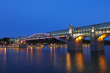 Andreevsky bridge in Moscow at night. Moscow, Russia