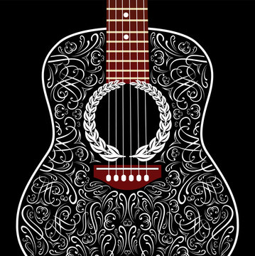 grungy background with black acoustic guitar