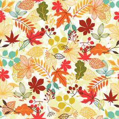 Seamless vector pattern with stylized autumn leaves.