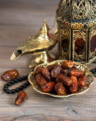 Classic arabic lamps, dates and rosary