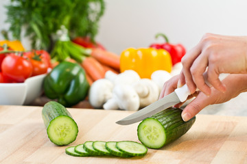 slicing a cucumber