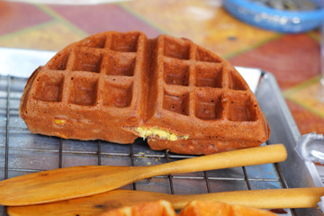 Sweet waffles in the market