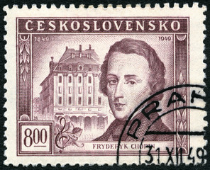 CZECHOSLOVAKIA - 1949: shows Frederic Chopin (1810-1849) - obrazy, fototapety, plakaty
