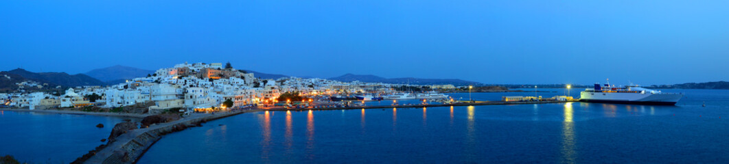 Panorama of Chora at dusk, Naxos island, Cyclades archipelago, G - 67568505