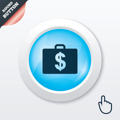 Case with Dollars USD sign. Briefcase button.