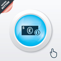 Cash sign icon. Pound Money symbol. Coin.