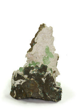 Green Apophylite on Laumontite from Pune, India. 12.4cm high.