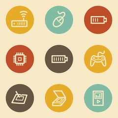 Electronics web icon set 2, retro circle buttons