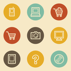Electronics web icon set 1, retro circle buttons