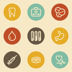 Medicine web icon set 1, retro circle buttons