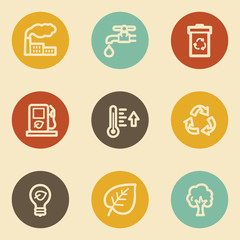Ecology web icon set 1, retro circle buttons