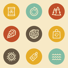 Ecology web icon set 3, retro circle buttons